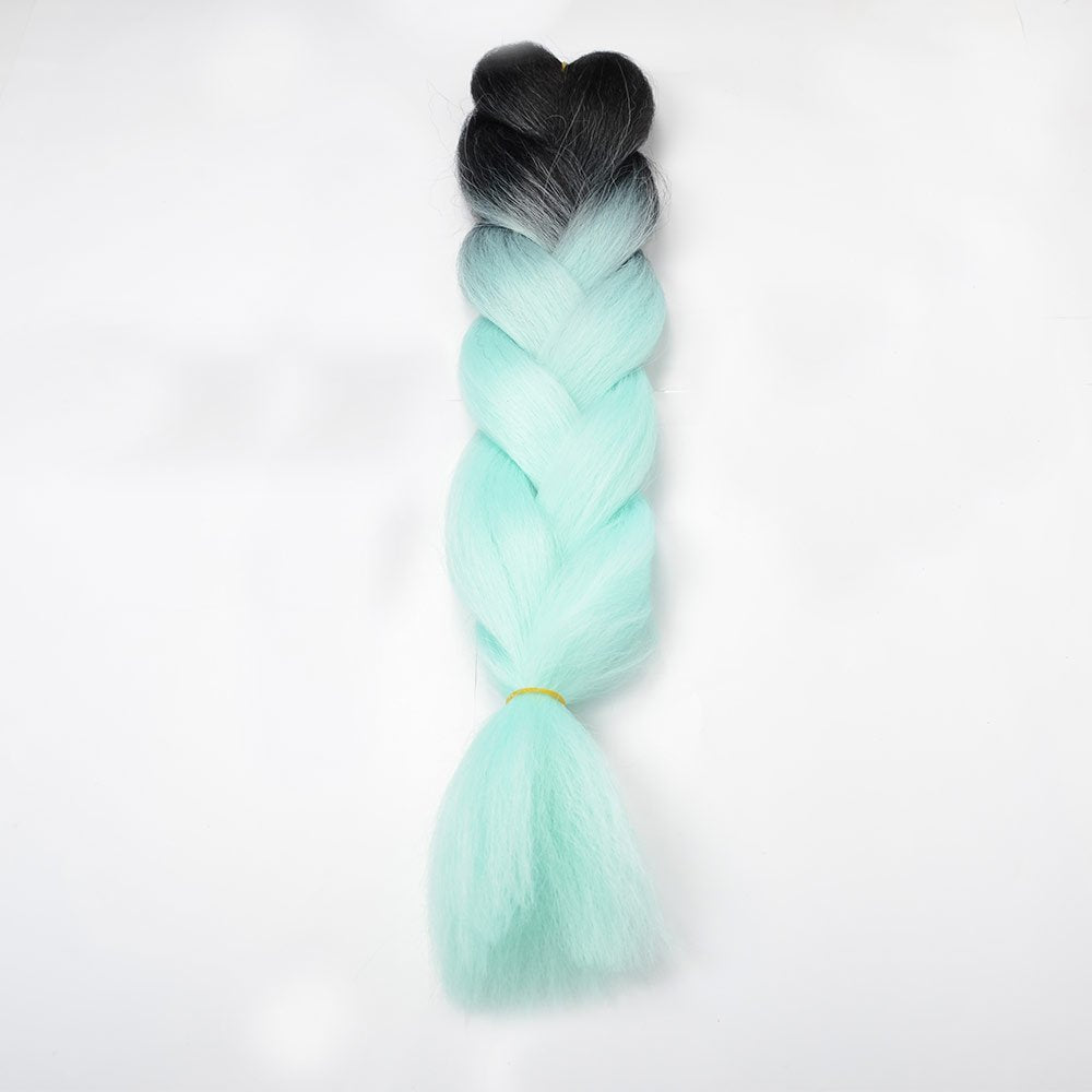 VCKOVCKO 100% Ombre Jumbo Braiding Hair Synthetic Fiber Extensions 24",5 Bundles/Lot(Black-Light green)