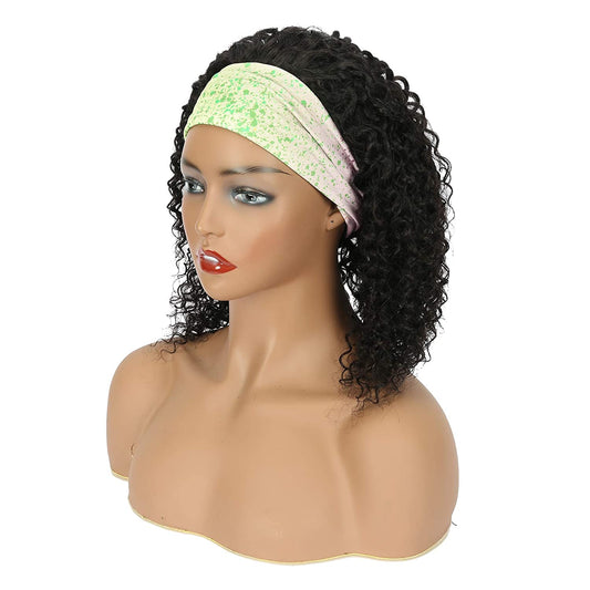 VCKOVCKO HeadBand Kinky Curly Mixed Human Hair Wig None Lace Front Wigs 14"(Natural Black)