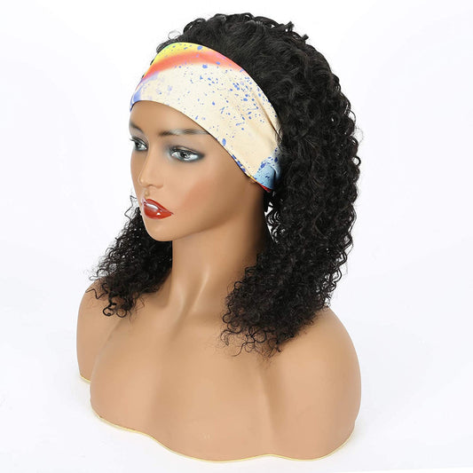 VCKOVCKO HeadBand Kinky Curly Mixed Human Hair Wig None Lace Front Wigs 16"
