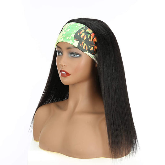 VCKOVCKO HeadBand Kinky Straight Mixed Human Hair Wig Yaki Straight 16"(Natural Black)