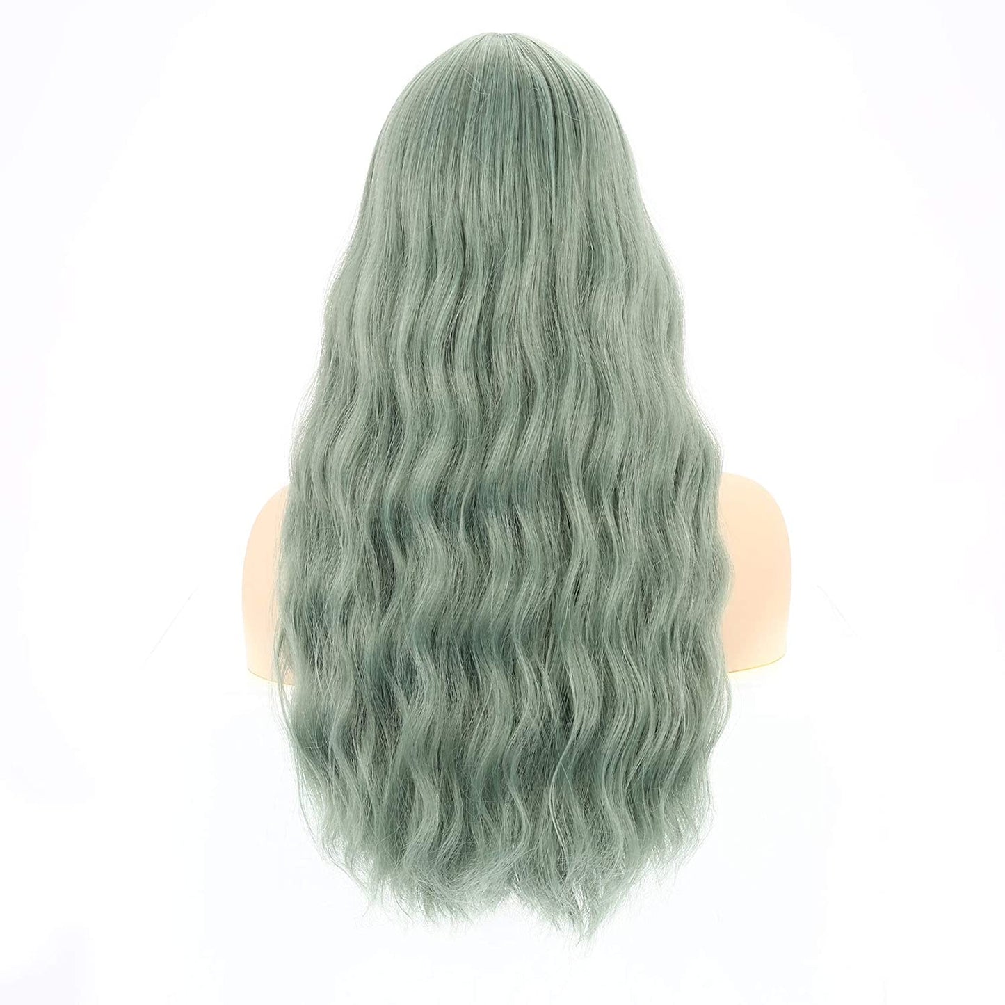 VCKOVCKO Long Loose Curly Wavy Wig With Air Bangs(26",Green)