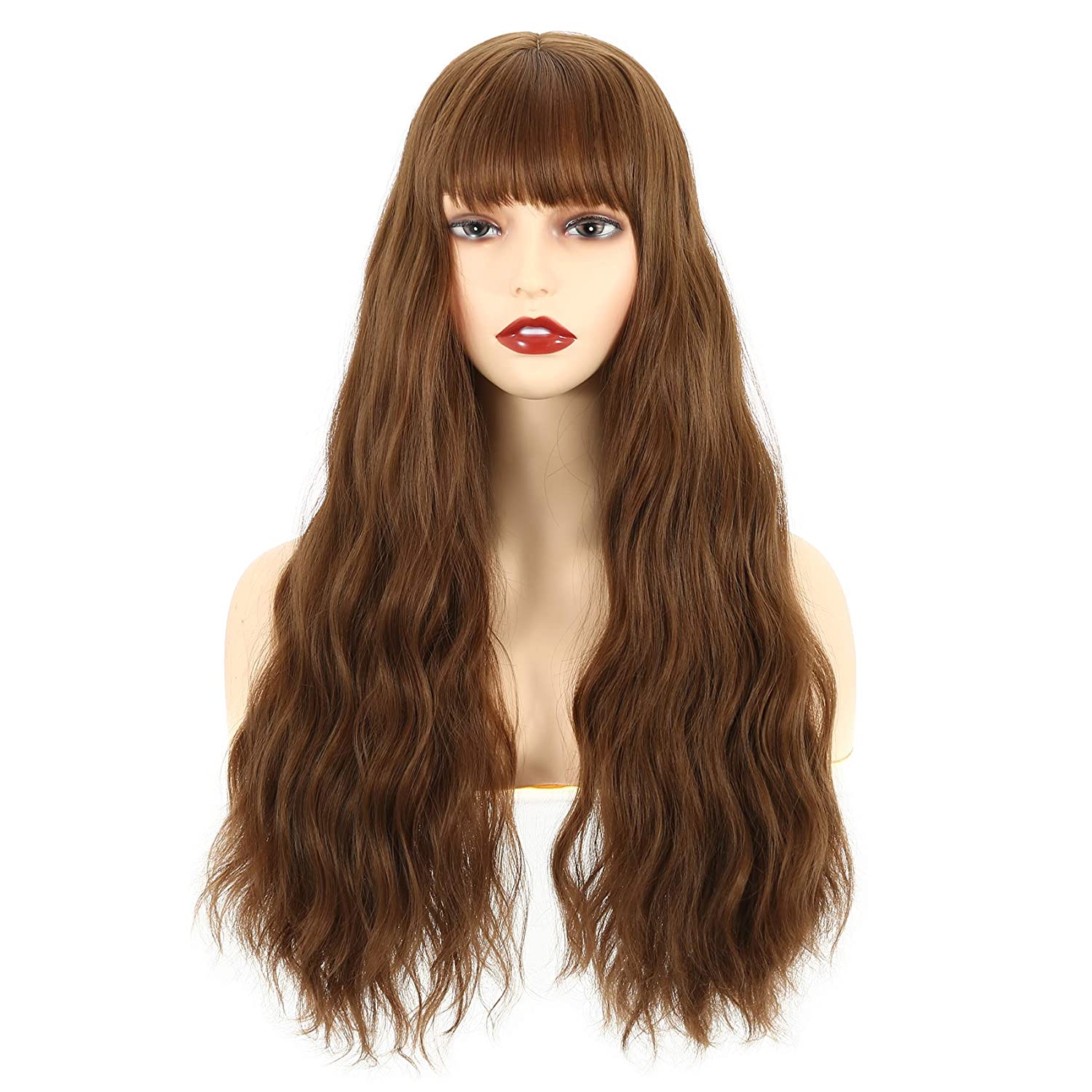 Long 26” brown curly wavy bang Cosplay WIG *NWT* Amazon.com : YOUGRACE Dark Brown Wig with Bangs, Wavy Wigs  main image 3