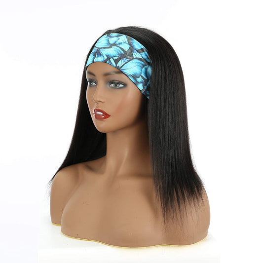 VCKOVCKO HeadBand Kinky Straight Mixed Human Hair Wig Yaki Straight 14"(Natural Black)