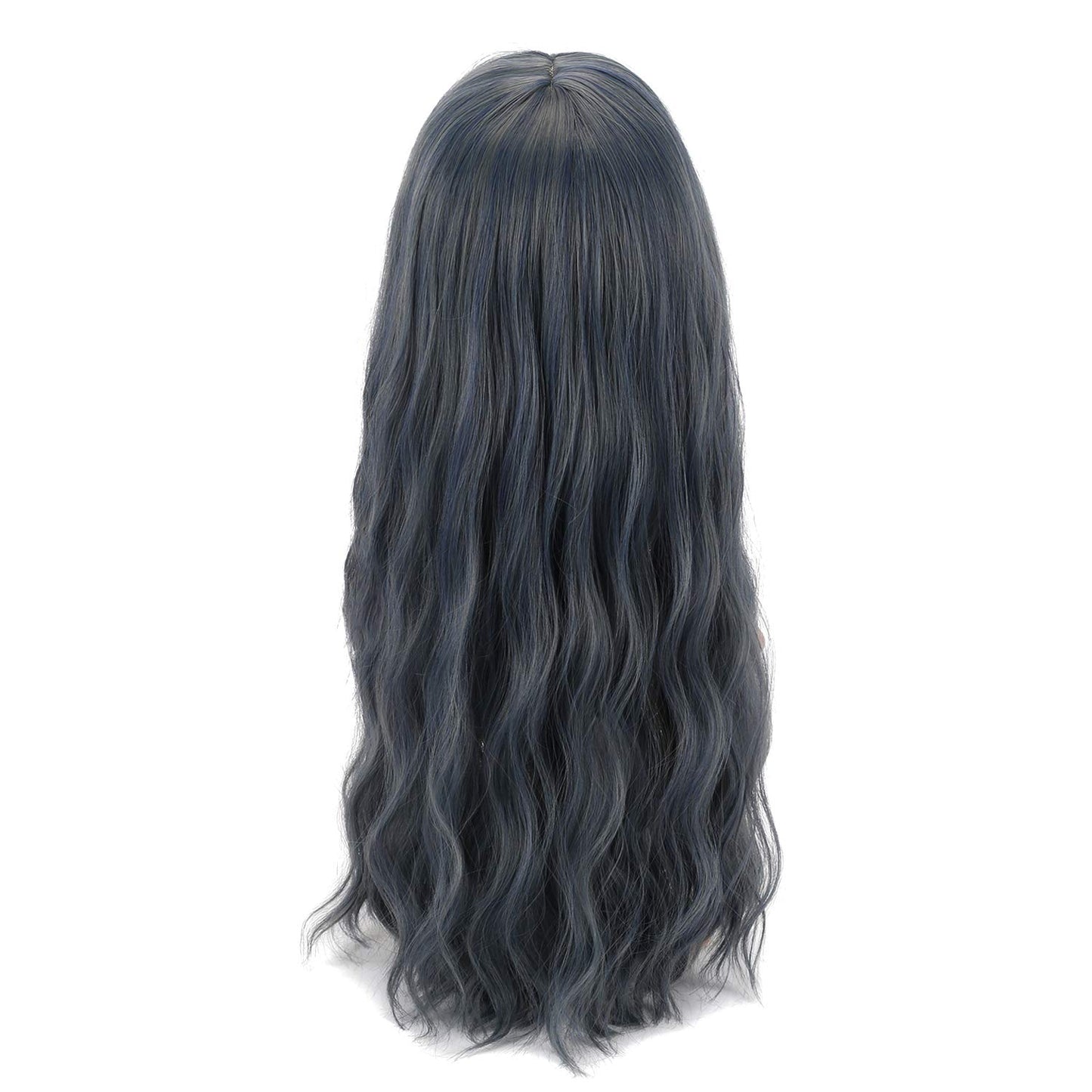 VCKOVCKO Long loose Wavy Synthetic Wig With Air Bangs 24"(Blue)