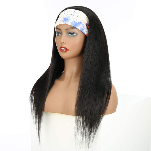 VCKOVCKO HeadBand Kinky Straight Mixed Human Hair Wig Yaki Straight 20"
