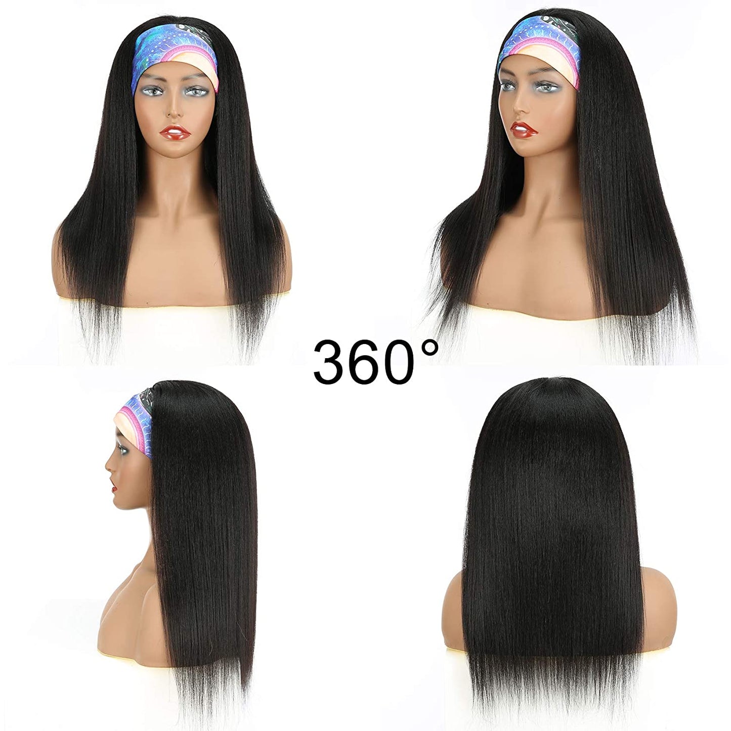 VCKOVCKO HeadBand Kinky Straight Mixed Human Hair Wig Yaki Straight 18"