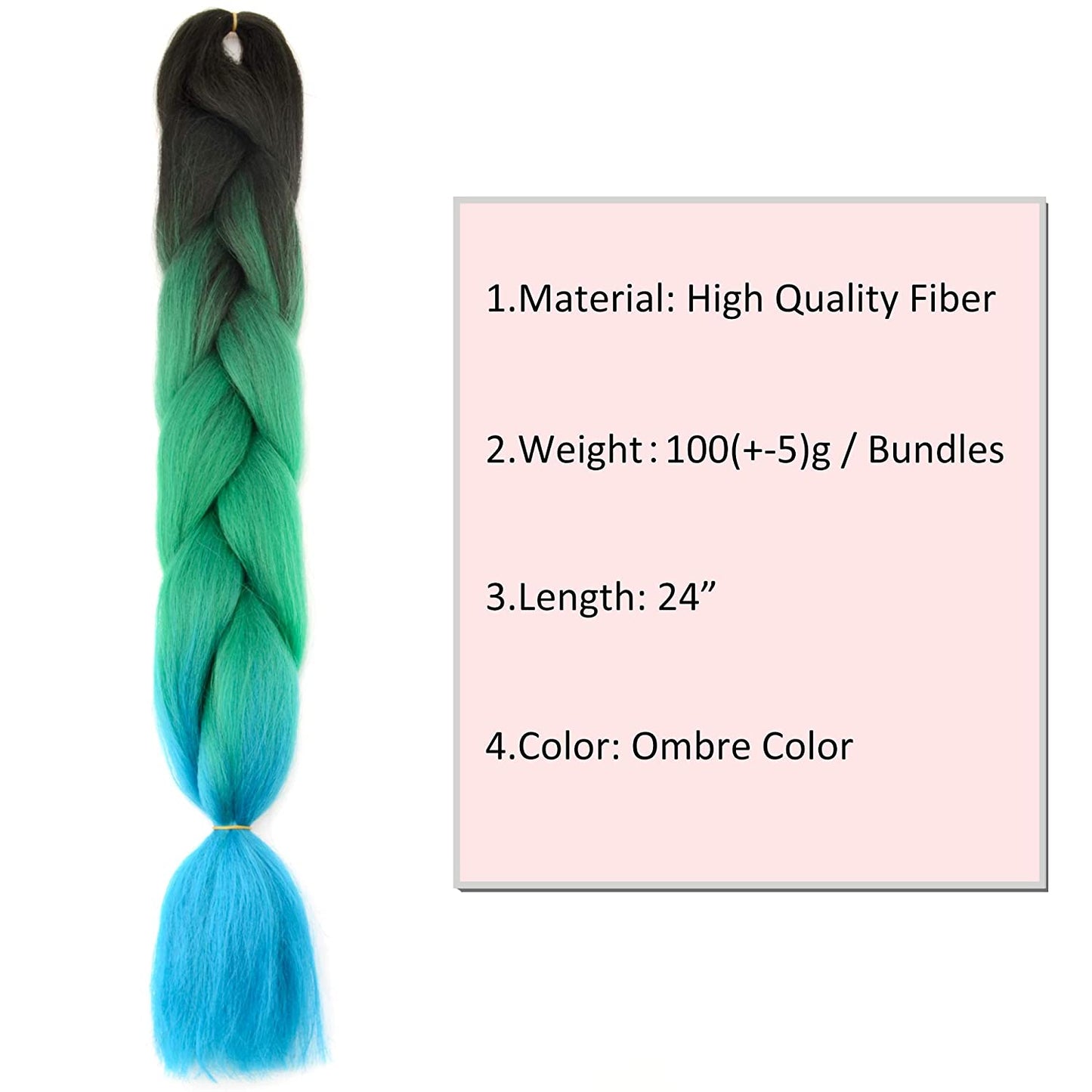 VCKOVCKO 100% Ombre Jumbo Braiding Hair Synthetic Fiber Extensions 24",5 Bundles/Lot(Black-Green-Blue)