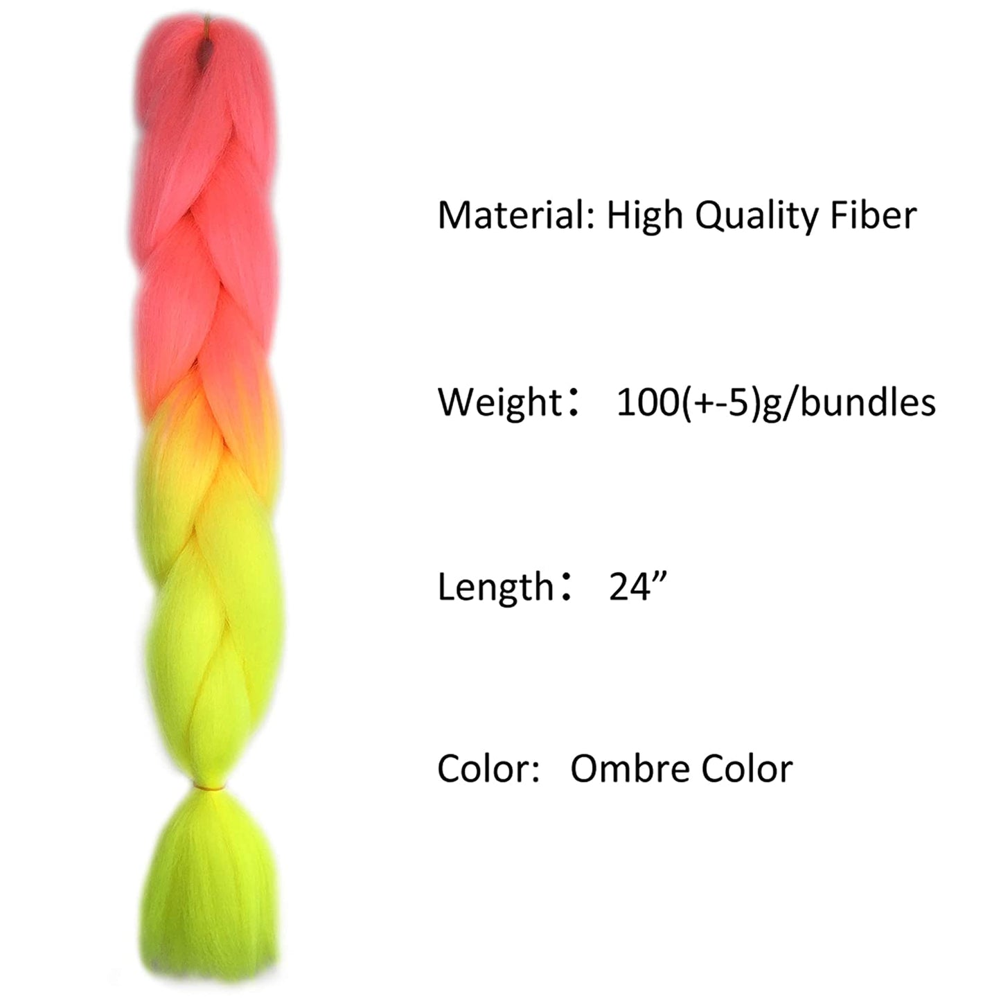 VCKOVCKO 100% Ombre Jumbo Braiding Hair Synthetic Fiber Extensions 24",5 Bundles/Lot(Pink-Fluorescent Green)