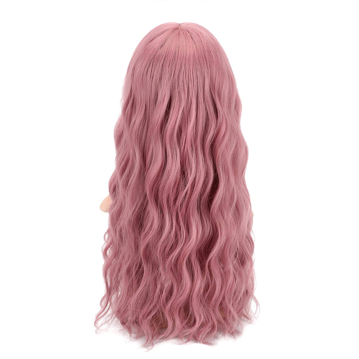 VCKOVCKO Long loose Wavy Synthetic Wig With Air Bangs 24"(Purple Pink)