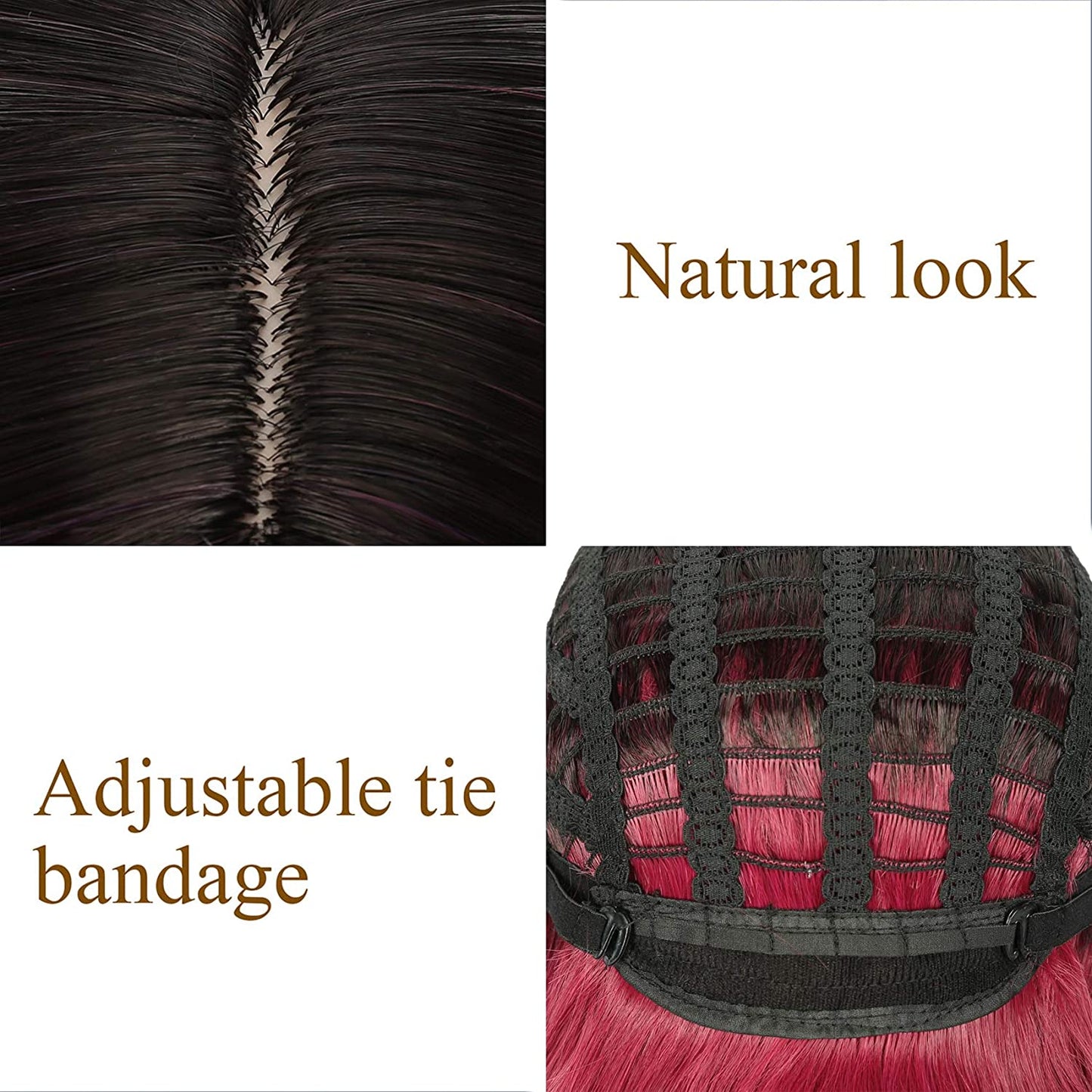 VCKOVCKO Natural Wavy Wig With Air Bangs 12"(Black to WineRed)