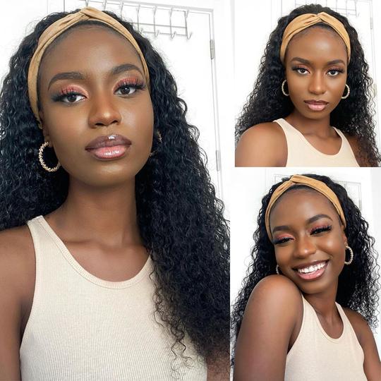 TELLBEEN Kinky Curly Headband Bob Wigs Easy Wear & Go Glueless Virgin Human Hair Wigs