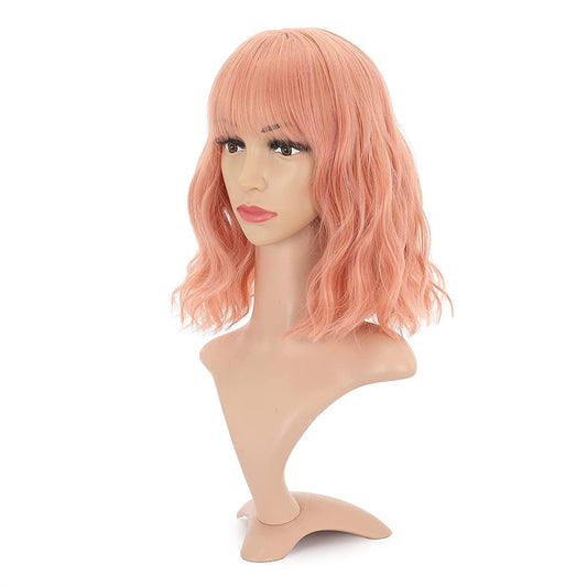 VCKOVCKO Natural Wavy Wig With Air Bangs 12"(Light Orange)