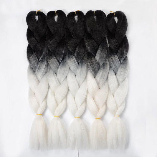 VCKOVCKO Ombre Jumbo Braiding For Crochet Braids Jumbo Box Braiding Hair 24",5 Bundles/Lot,Black-White