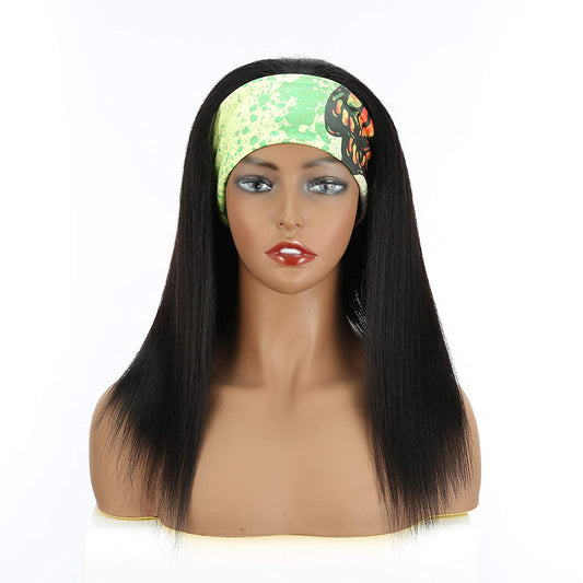 VCKOVCKO HeadBand Kinky Straight Mixed Human Hair Wig Yaki Straight 16"(Natural Black)
