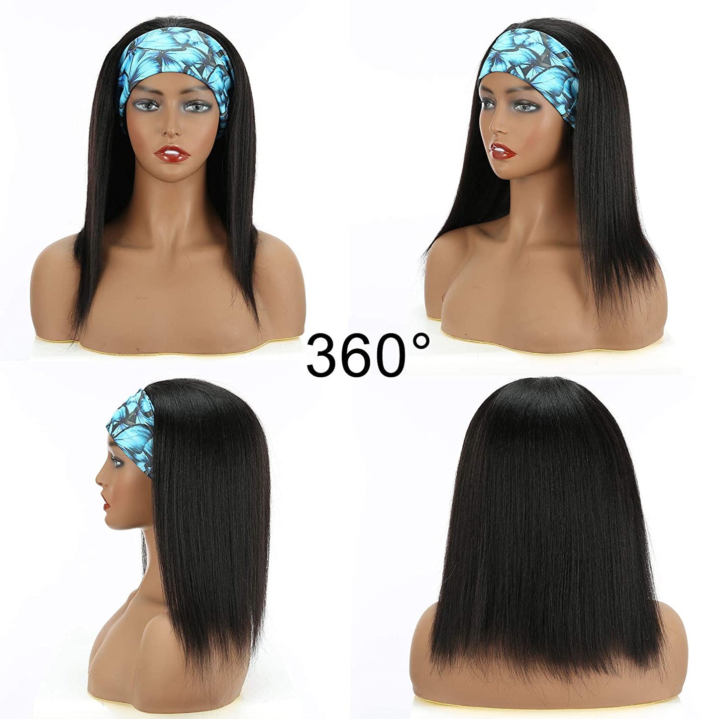 VCKOVCKO HeadBand Kinky Straight Mixed Human Hair Wig Yaki Straight 14"(Natural Black)