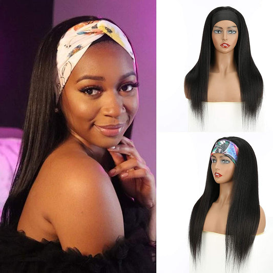VCKOVCKO HeadBand Kinky Straight Mixed Human Hair Wig Yaki Straight 22"