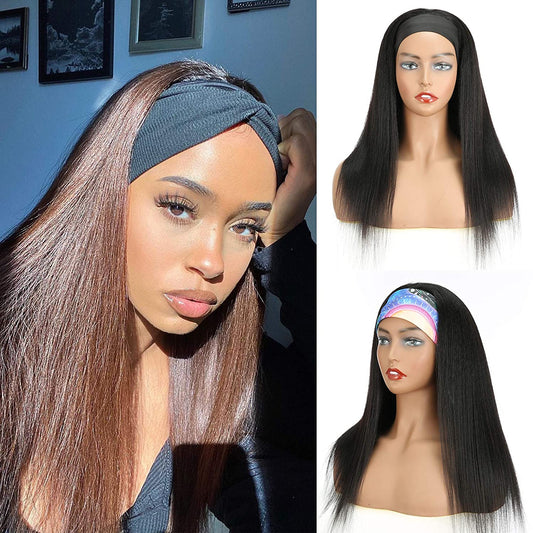VCKOVCKO HeadBand Kinky Straight Mixed Human Hair Wig Yaki Straight 18"